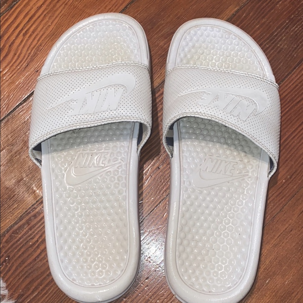 White womens Nike slides